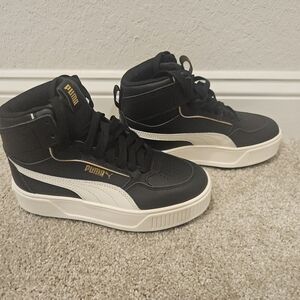 Puma Men's Black and White High-Tops with Gold Accents